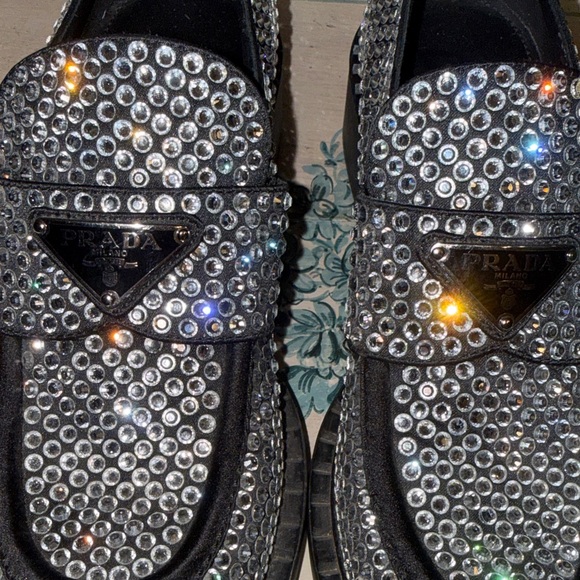 💎Prada Black Loafers with Crystals Embellishment Everywhere💎 - Picture 3 of 15